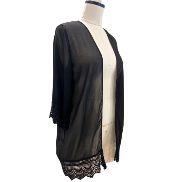 She & Sky Black Lace Kimono Cardigan Sz S - Picture 2 of 3